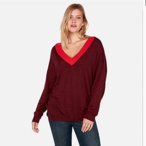 NWT Express Sweater Deep V-Neck Tunic maroon pink